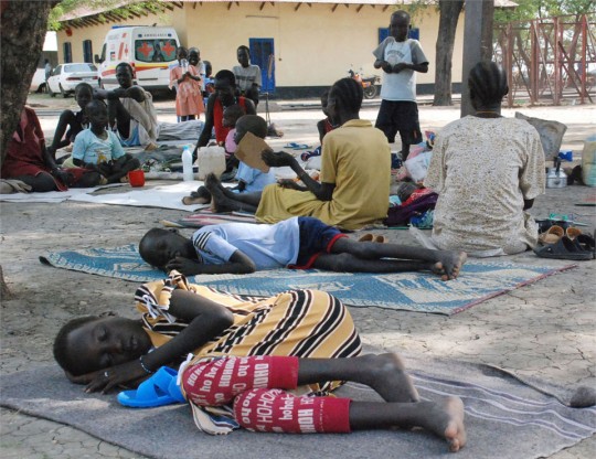 Patients suffering from kala-azar disease rest on the grounds of Malakal hospital, Upper Nile state in South Sudan