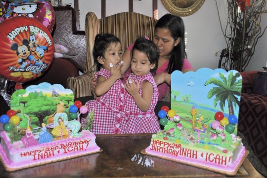 Angelina and Angelica at their 2nd birthday party in San Jose, Calif.